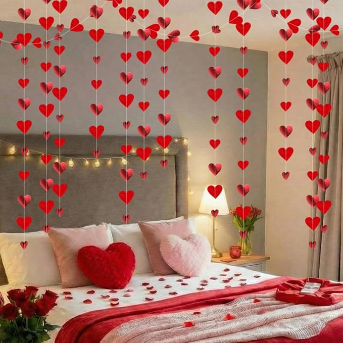 10 Pack 130ft Glitter Red Holographic Heart Party Garland Asymmetrical Love Hanging Banners for Birthday Wedding Decorations Mothers Day Bachelorette Bridal Shower Engagement