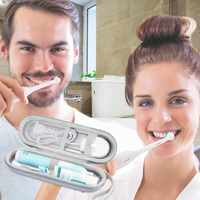 TYSORETY Toothbrush Travel Case for Oral B/Oral-B Pro 1000 1500 5000 7000 & Philips Sonicare 4100 1100 5300 5100 6100/iO Electric Toothbrush, Hard Protective Storage Bag (Silver case&toothbrush cap)