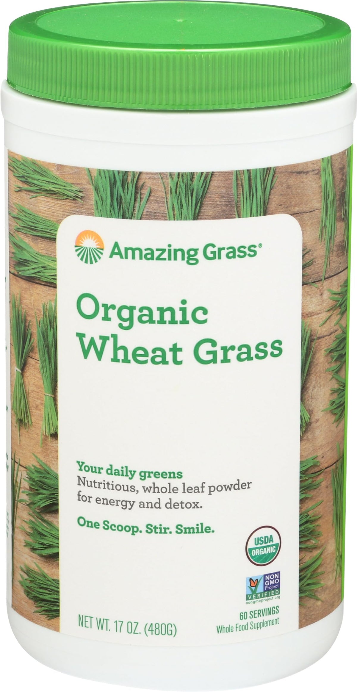 Amazing Grass Wheat Grass Powder: 100% Whole-Leaf Wheat Grass Powder for Energy, Detox & Immunity Support, Chlorophyll Providing Greens, 60 Servings