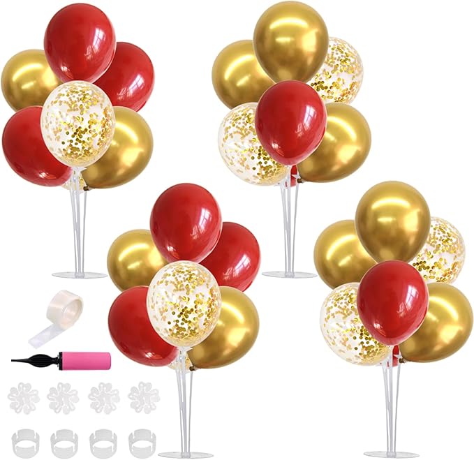 TONIFUL Red and Gold Balloon Stand Kit with Balloons for 2026 Graduation,Christmas,Wedding,Anniversary,Chinese New Year,Birthday Party Decorations,New Years Party Supplies 2026 (4 Set)
