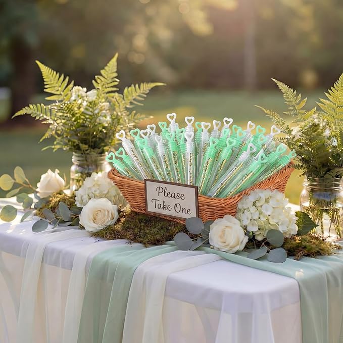 50 Packs Happy Engagement Bubbles Wedding Proposal Table Decorations White and Green Heart Bubbles Bridal Shower Favors Guests Gifts for Engagement Party Supplies (Gold)