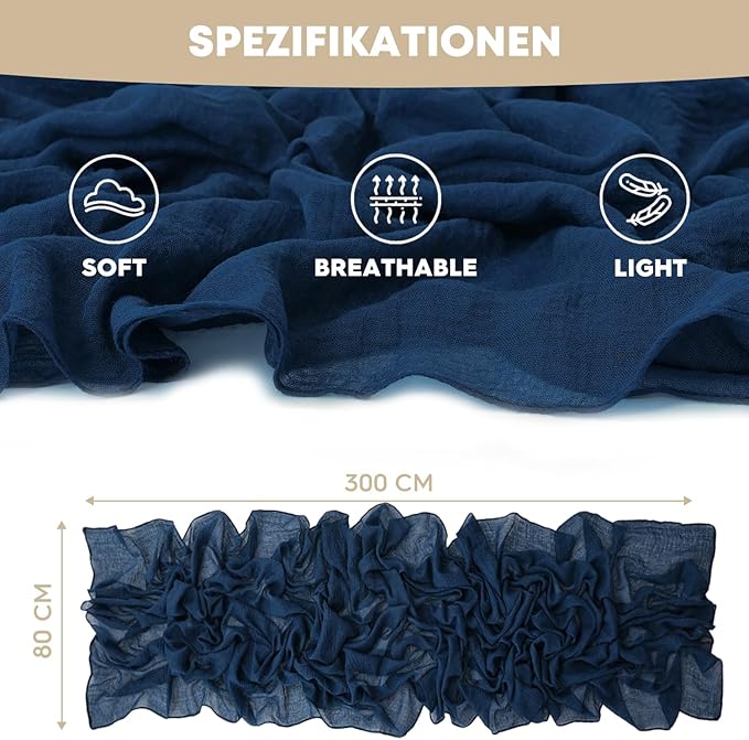 Artoid Mode Boho Cheesecloth Gauze Navy Blue Wedding Table Runner, 120 Inch Seasonal Fabric Kitchen Dining Holiday Table Decor for Home Party Indoor