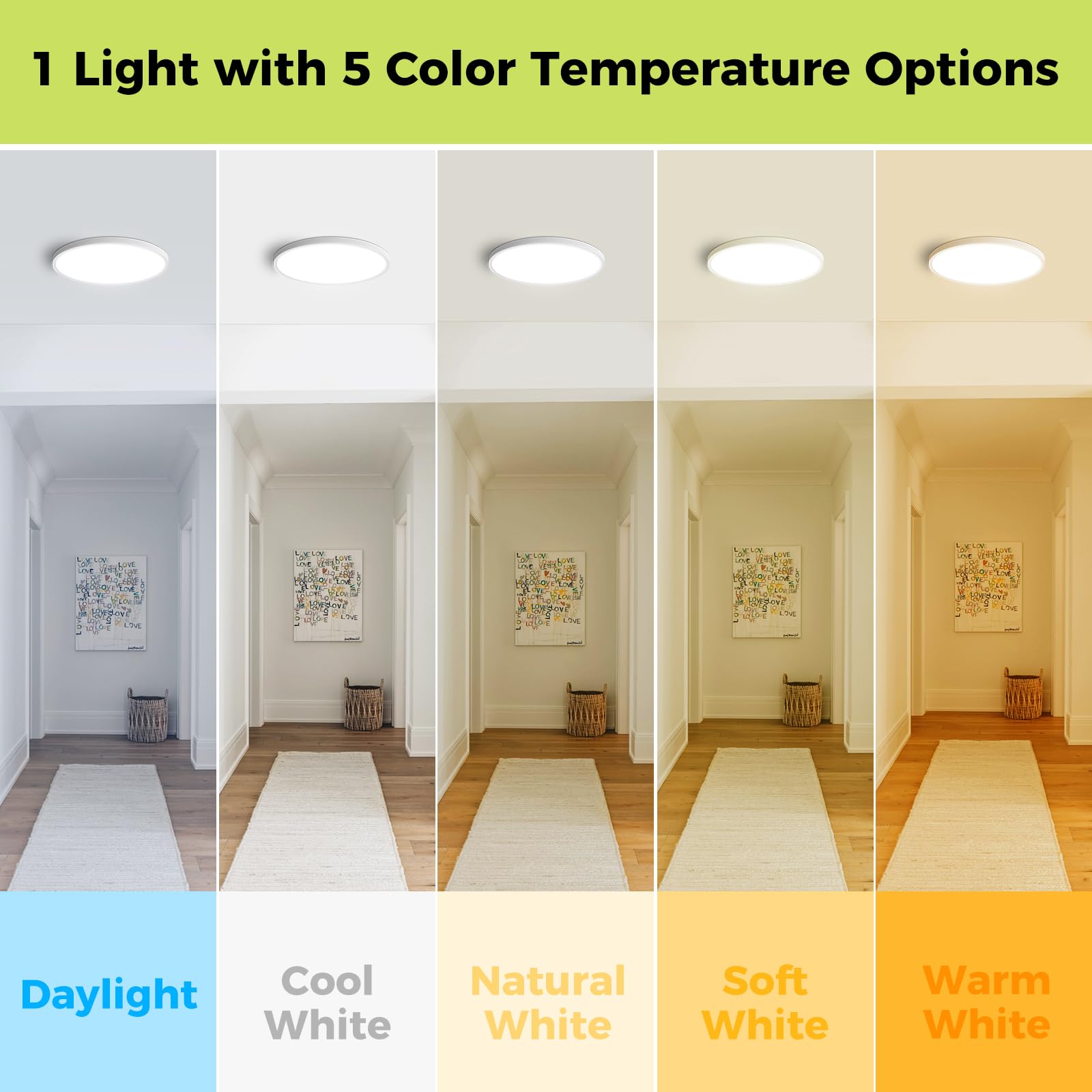 hepside 2Pack LED Flush Mount Ceiling Light Fixture, 12Inch 24W, Dimmable&3000K/3500K/4000K/5000K/6500K Adjustable Low Profile Ceiling Lights, White Round Flat Ceiling Light for Closet,Kitchen,Hallway