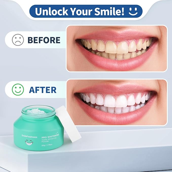 Teeth Whitening Powder - Removes Plaque & Stains, Enamel Care Tooth Whitening Powder with Pap+, Ideal for Sensitive Teeth, Refreshing Mint Flavor (1.76oz).