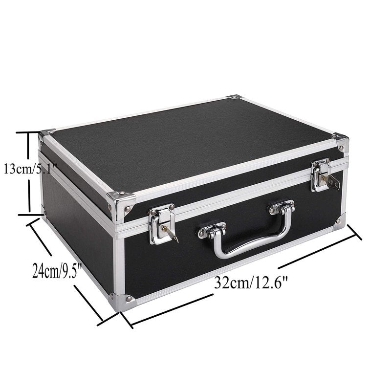 Tattoo Kit Box,Tattoo Case Organizer 12.6" x 9.5" x 5.1" W/Lock Machine Carrying Case,Aluminum Alloy with Sponge for Tatto Machine Box (black)