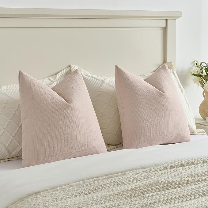 FUTEI Pink Decorative Throw Pillow Covers 26x26 Inch Set of 2,Soft Cozy Wheat Ear Striped Patterns Euro Pillow Shams,Modern Home Decor for Couch Bed Living Room