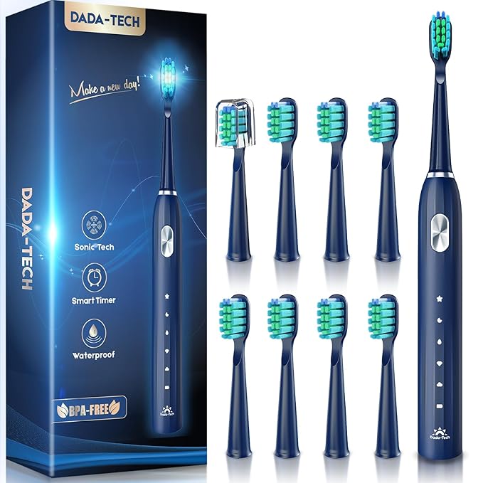 Electric Toothbrush for Adults Kids Electric Toothbrush Rechargeable Sonic Toothbrush Ultrasonic Toothbrush with Timer, 9 Brush Heads, 5 Cleaning Modes 4-Hour Charge Lasts 60 Days (Blue 8-12)