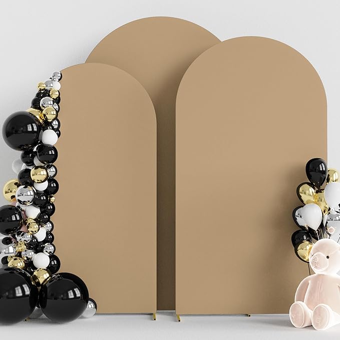 Wokceer Wedding Arch Backdrop Cover (7.2FT, 6.6FT, 6FT) Set of 3 Spandex Fitted Wedding Arch Stand Covers for Round Top Chiara Backdrop Stands Cover for Birthday Party Ceremony Decor Khaki