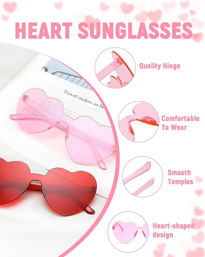20 Pairs Heart Shaped Sunglasses for Women Colorful Glasses Fun Trendy Transparent Heart Sunglasses Party Favor