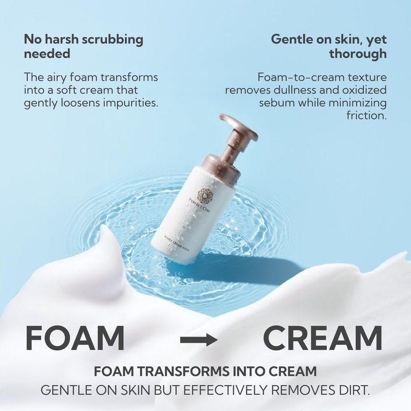 PERFECT ONE Bubble Cream Face Wash, Gentle Foaming Facial Cleanser with Ultra-Fine Microbubbles, Hydrating Facewash and Makeup Remover, Gentle Formula for All Skin Types – 7.01 fl oz