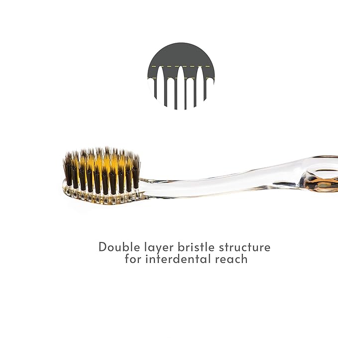 Nano-b Manual Toothbrush for Adults with Sensitive Gums, Gold & Charcoal Soft/Medium Bristles, Travel Case, Crystal