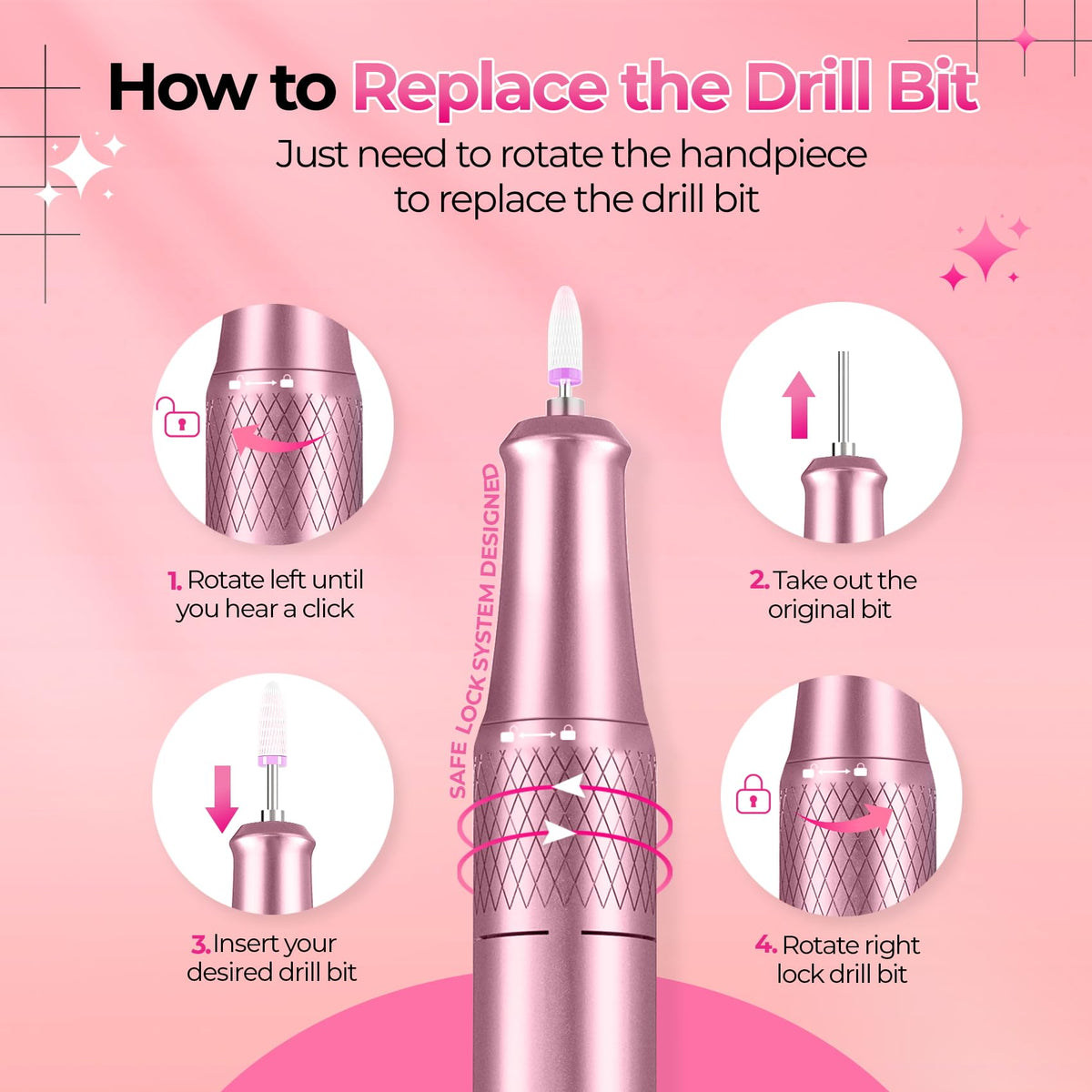 GOLEEXU Nail Drill Electric File: 40000RPM Professional E File Kit E File Machine Filer for Shaping, Buffing, Removing Acrylic Gel Nails, Manicure Pedicure Kit with 12Pcs Nail Bits, Home Salon Use