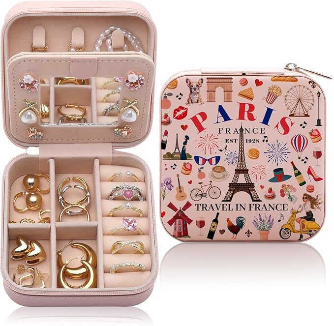 Paris Travel Gifts for Women Jewelry Box, France Lovers Birthday Gift, Paris City Themed Souvenirs for Traveller Women Friends, France Travel Favors Jewelry Case Organizer