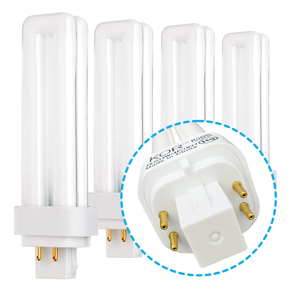 KOR 13W CFL Light Bulb, Double Tube, G24Q-1 4-Pin Base, 4100K Cool White – Pack of 4 (Replaces Philips, GE Models)