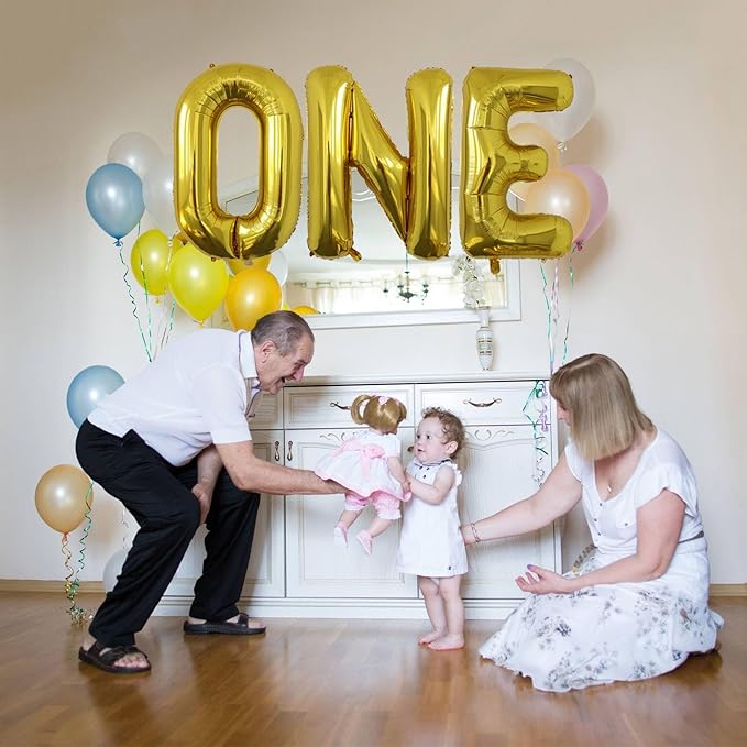 Gold One Balloons for 1st Birthday Party- 40 Inch Gold 1 Balloon for First Birthday Decorations, Number One Balloon, Mylar Foil One Birthday Balloons for Anniversary Decorations,Baby Shower