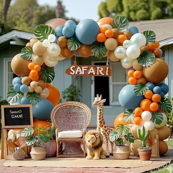 Blue Orange Balloon Garland Double Stuffed Dusty Blue Brown Nude Balloons Pearl White Sand Balloon Arch Kit for Birthday Baby Shower Bridal Wedding Gender Reveal Graduation Party Decorations