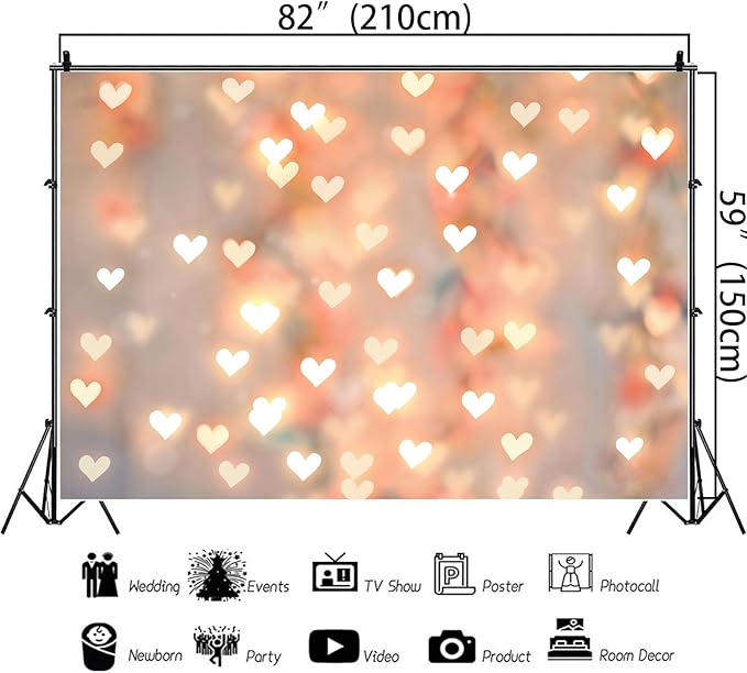 Romantic Anniversary Backdrop Banner 7x5ft Gold Heart Light Decorations for Couples Date Night Wedding Engagement Birthday Party Photo Booth Background (82x59inch)