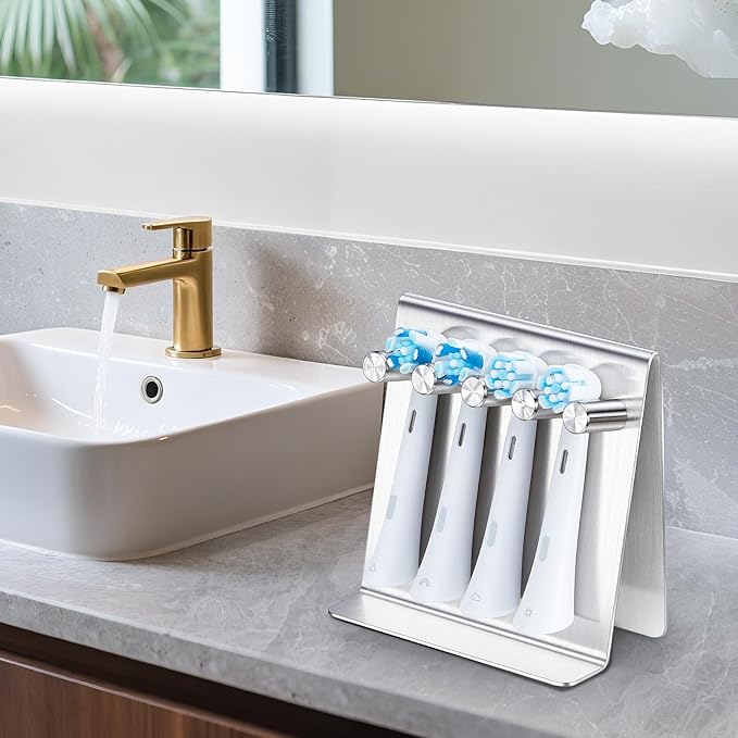 Electric Toothbrush Head Holder Adhesive or Tabletop, Tooth Brush Holder for Bathroom, Electric Toothbrush Holders Wall Mounted, Tooth Brushing Holder, Brush Head Holder (Silver, Large)