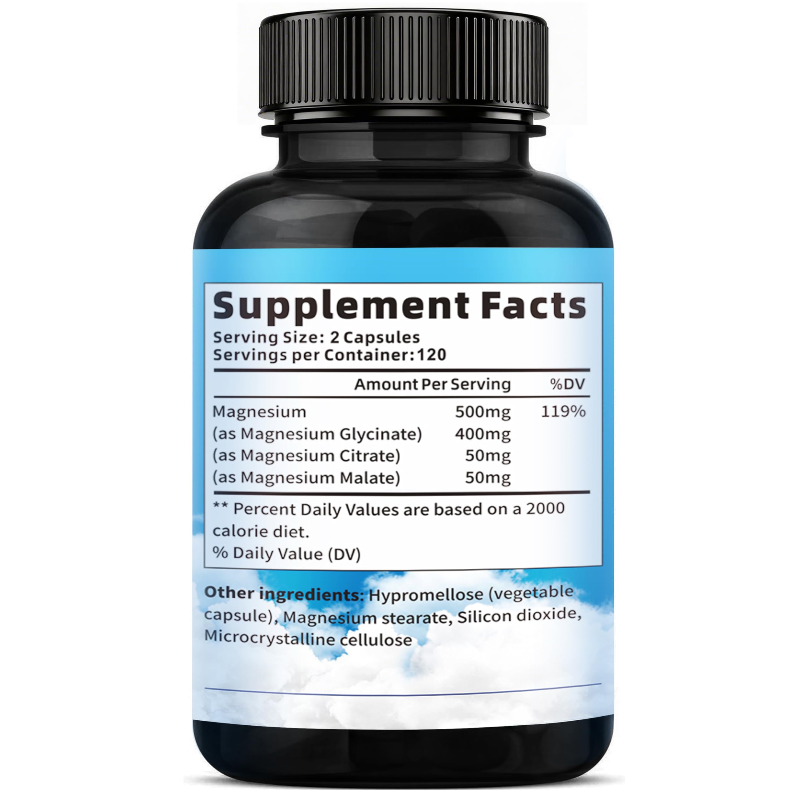 3 Pack Triple Magnesium Complex - Magnesium Glycinate 400mg, Malate, Citrate, High Absorption Chelated Magnesium Supplement