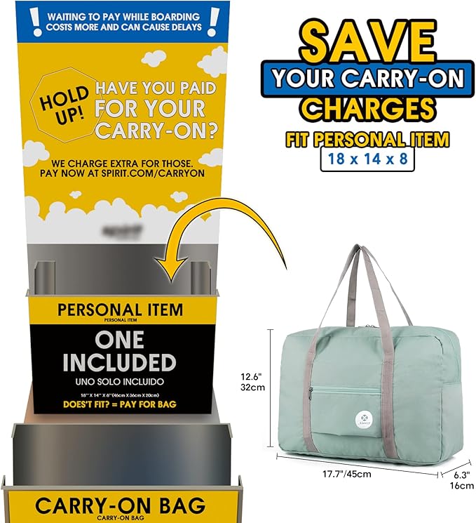 For Spirit Airlines Personal Item Bag Foldable Travel Duffel Bag Tote Carry on Luggage Duffle Overnight for Women and Men