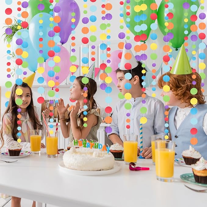 5 Pcs Colored Garland Glitter Colorful Circle Dots Garland, PLULON 65 Ft Hanging Paper Polka Dot Streamer Backdrop Banner for Party Decor Birthday Baby Shower Classroom Stitch Party Supplies