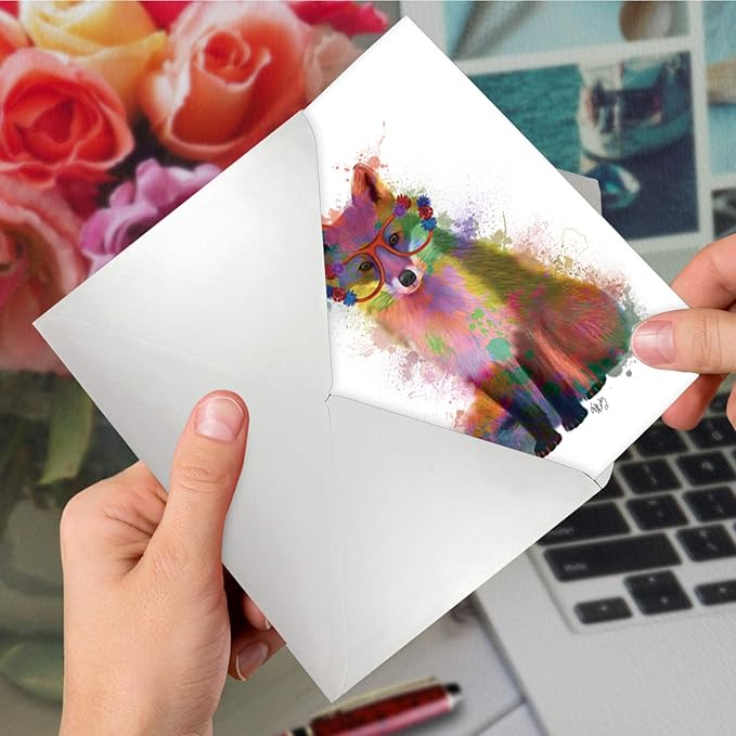 The Best Card Company - 1 Happy Birthday Card with Envelope - Adorable Colorful Animals, Fun Notecard - Funky Rainbow Wildlife Fox C4948ABDG