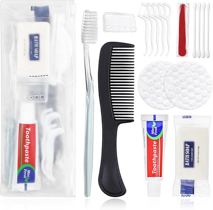 5 Sets Personal Hygiene Kit Bulk, Disposable Toothbrushes with Toothpaste Floss Comb Soap Cover and Vanity Kit, Toiletry Kits Homeless Supplies Bulk for Women,Men,Travel,Homeless