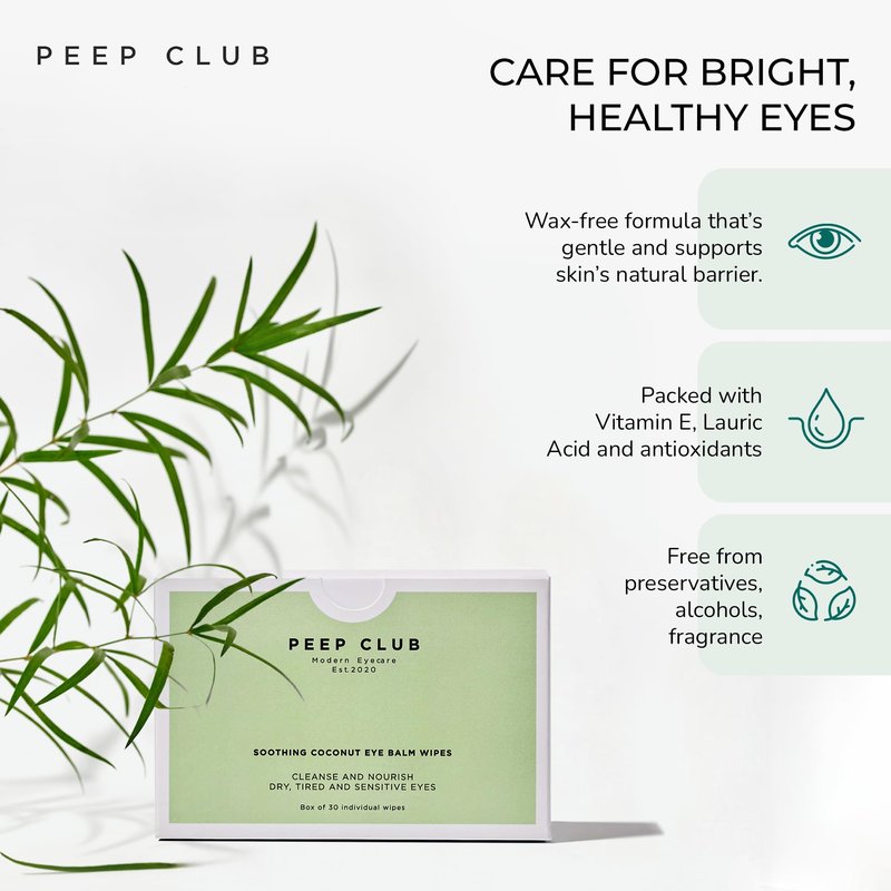 Peep Club All Natural Eye Makeup Remover Wipes – Perfect for Sensitive Eyes, Optometrist Formulated, Tea Tree Oil Free, Cleansing, Nourishing, Coconut Oil, Chamomile, Bilberry, 30 Pack