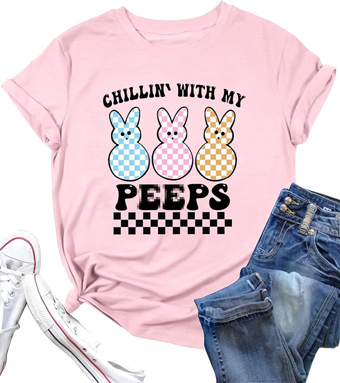 LAZYCHILD Women Easter Teacher Shirts: Funny Treat All with Kindness T-Shirt Bunny Rabbit Tee Tops