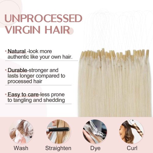 SEGO U Tip Hair Extensions Human Hair, Keratin Bonded & Loop Hair Extensions, K Tip Hot Fusion for Silky Straight Highlights, 1g per Strand, 50 Strands/50g, 22" Platinum blonde