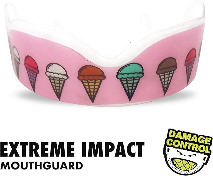 DAMAGE CONTROL Extreme Impact Mouth Guard – Sports Mouthguard for Boxing, MMA, BJJ, Hockey, Rugby, Lacrosse, & More – Mouthpiece for Teeth & Jaw Protection, for Youth & Adults (Women, I Scream)