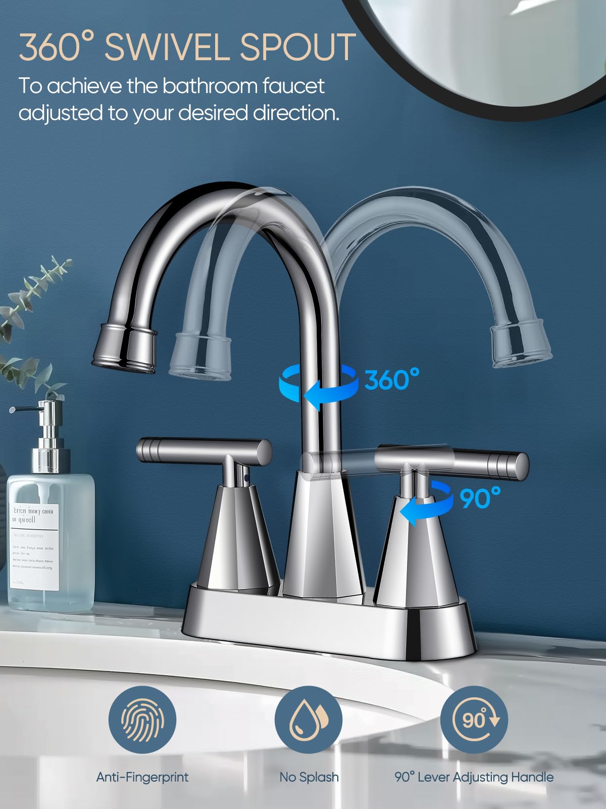 Cobbe Bathroom Faucets for Sink 3 Hole, 4 Inch with Pop Up Drain and 2 Supply Hoses, 2 Handle Centerset Bathroom Faucet for Sink Vanity, Chrome, 2 Pack
