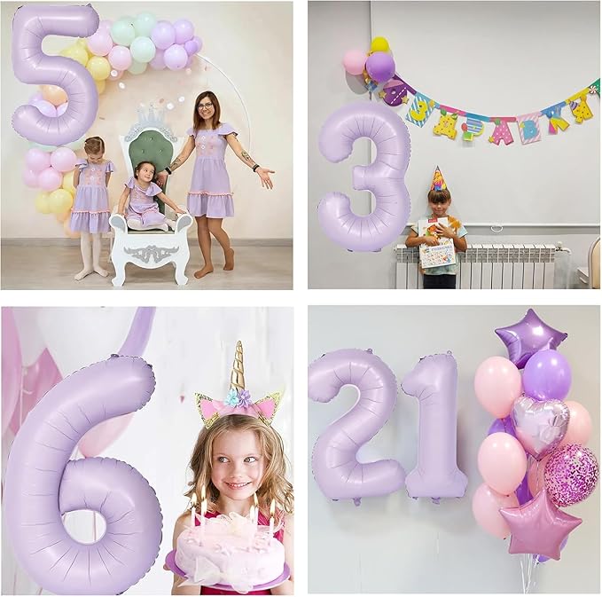 40 Inch Purple Number Balloons Light Purple 7 Balloon Matte Purple Birthday Balloons 0-9 Birthday Wedding Party digital Decorations (Number 7)