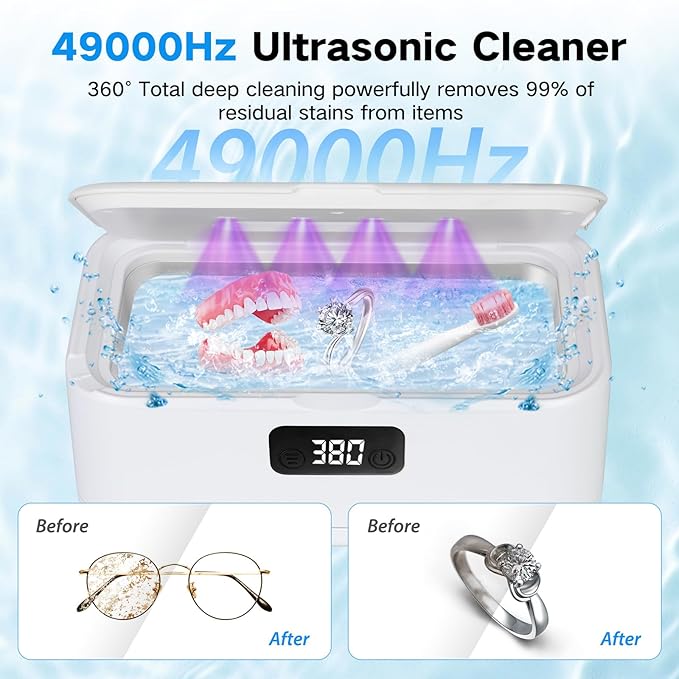 Dental Ultrasonic Retainer Cleaner, Retainer Cleaner for Dentures,Mouth Guard,Jewelry,Eyeglasses,Toothbrush Heads,Ultrasonic Dentures Cleaner with 4UV-C,49kHz Professional Ultrasonic Cleaner Machine