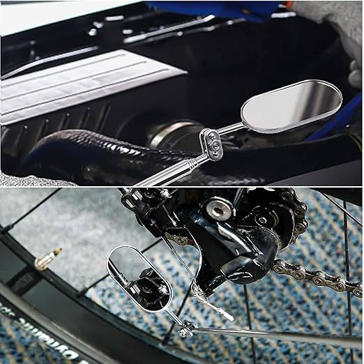 3PCS Telescopic Inspection Mirror,Stainless Steel LED Telescoping Inspection Mirror,Portable 360 Degree Rotating Mechanic Mirror with Long Handle Tool(Oval, Round,Square)
