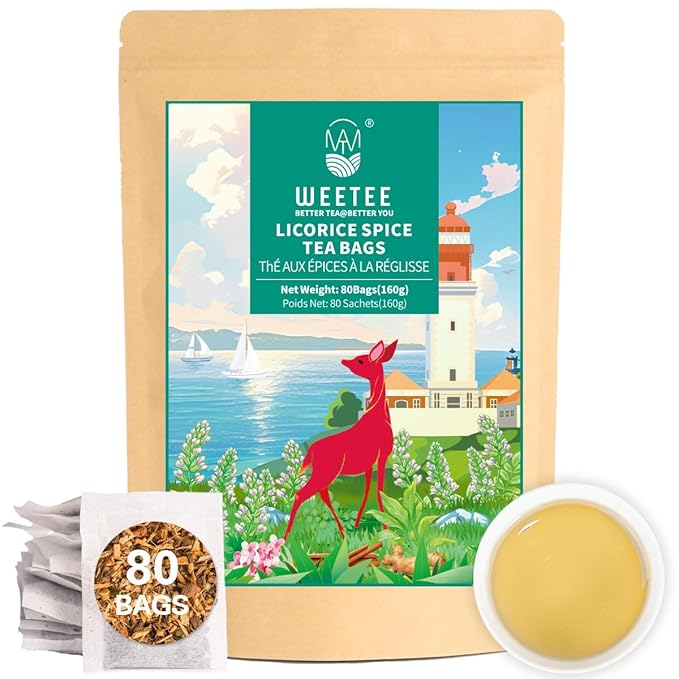 WT WEETEE Licorice Spice Herbal Tea Bags, 2g x 80 Counts, Sweet with Warming Spices Tea Includes Licorice Root, Ginger, Clove, Cinnamon & More, Natural Caffeine-free