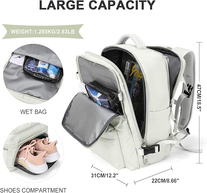 WONHOX Large Travel Backpack Carry on Flight Approved Laptop Work Business Backpack for Women Men Mochila de Viaje