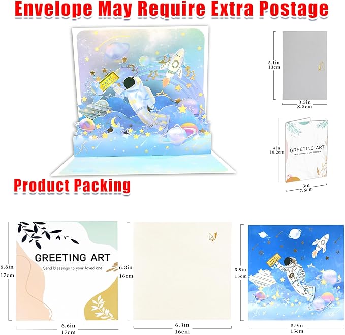 GREETING ART Happy Birthday Pop Up Card,Spaceman Birthday Pop Up Card,Astronaut Birthday Card,Kids &Adults Pop Up Birthday Card