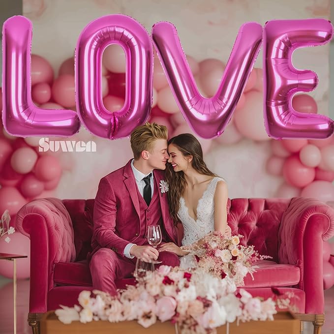 SUWEN 40 Inch Hot Pink Large R Letter Balloons Big Foil Helium Letter Balloons A-Z Jumbo Mylar Happy Birthday Party Decorations for Woman Anniversary Party Supplies