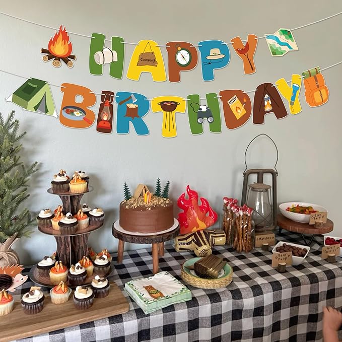 Camping Party Decorations Happy Birthday Banner Camping Party Banner Garland for Birthday Party Decorations Camping Party Supplies