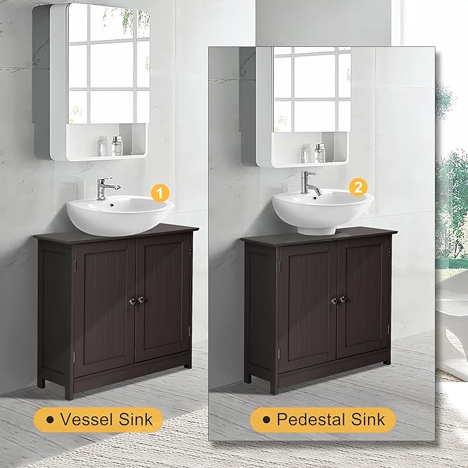 Bonnlo Pedestal Under Sink Storage Bathroom Vanity with 2 Doors Traditional Bathroom Cabinet Space Saver Organizer 23 5/8" x 11 7/16" x 23 5/8" (L x W x H) (Espresso)