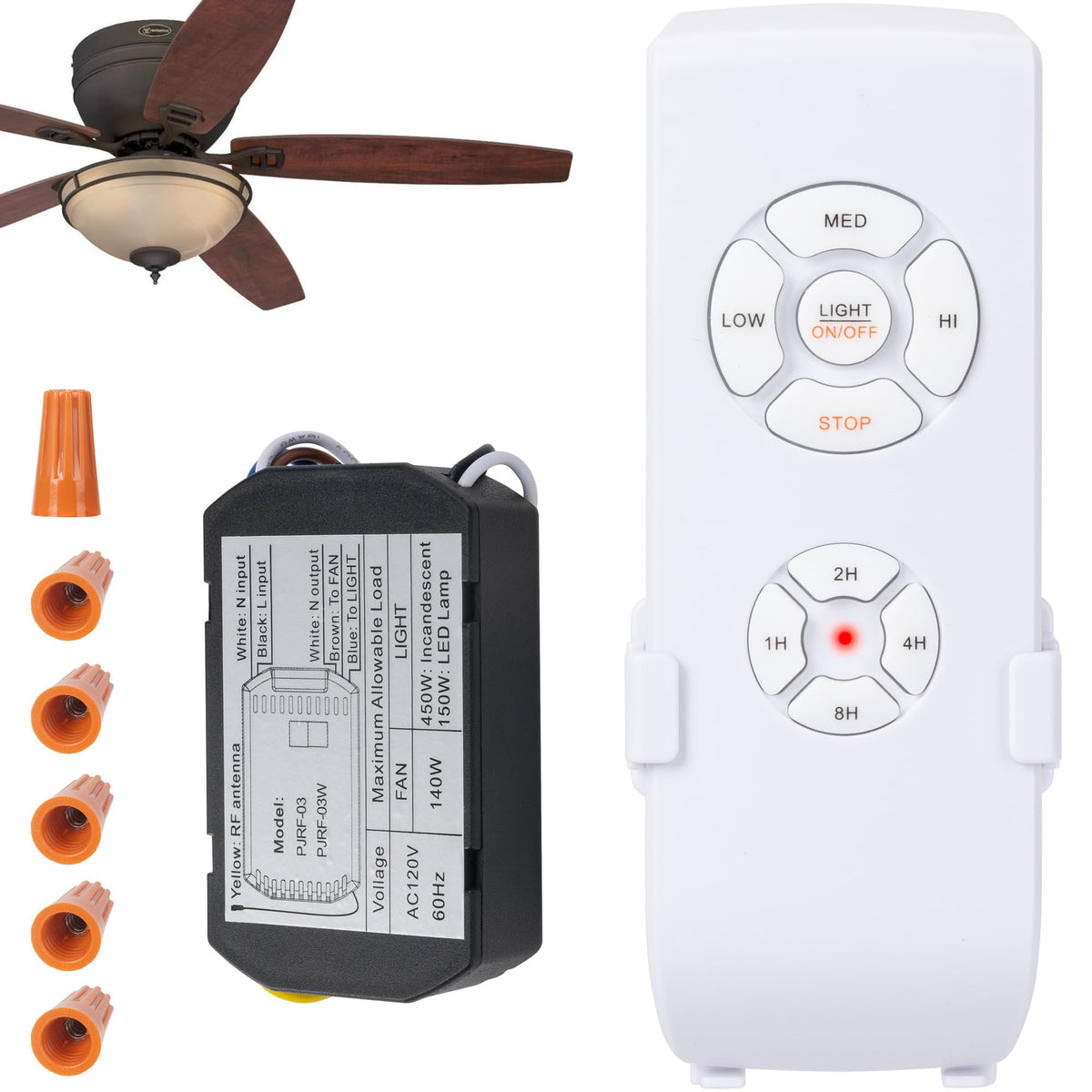 LPHUMEX Ceiling Fan Light Remote Control Kit with Ultra-Small Receiver – Ceiling Fan Speed, Timer & Light Control, Universal Compatibility for AC Motor Hunter/Honeywell/Hampton Bay/Other Ceiling Fans