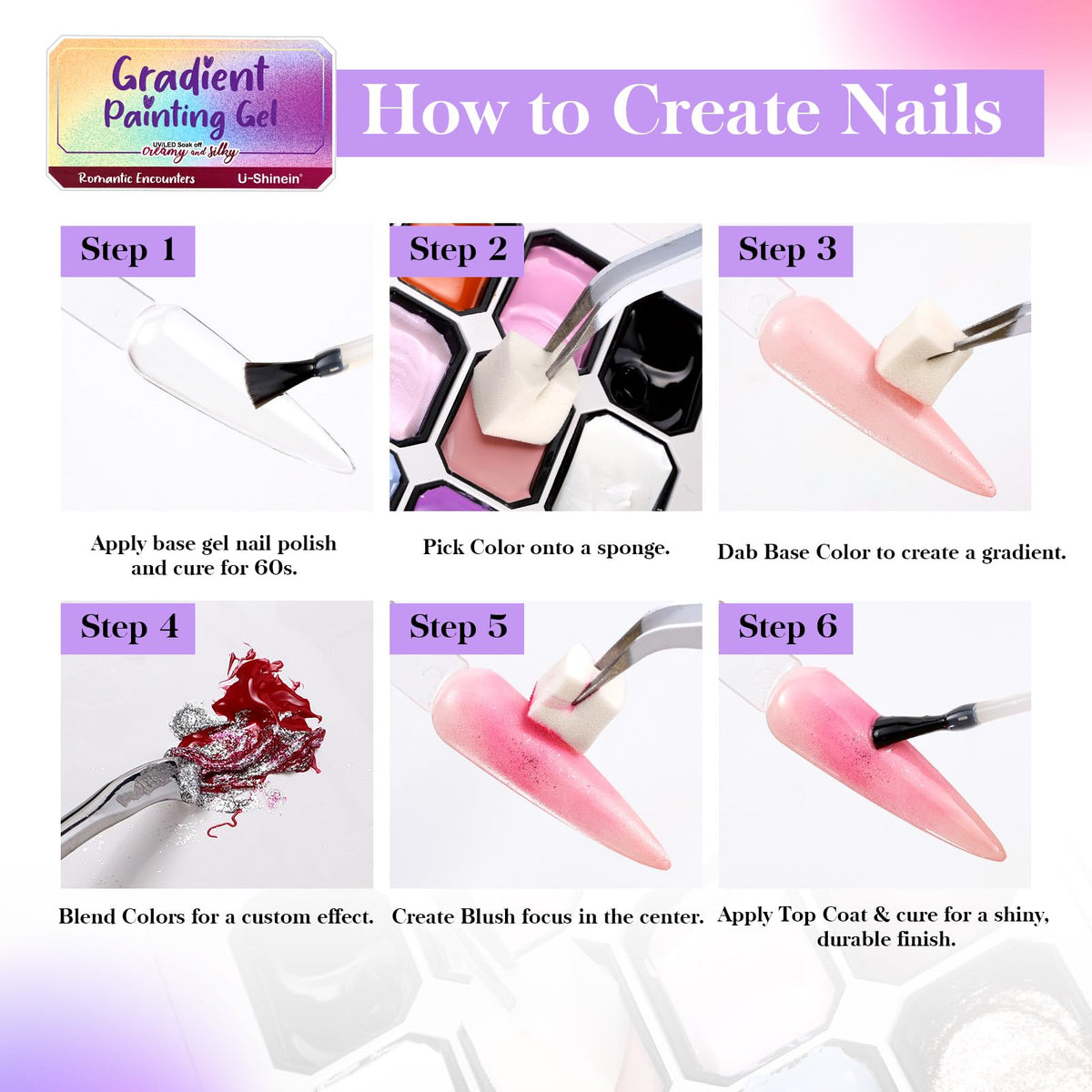 U-Shinein 24 Colors Gradient Nail Gel Palette,Hema&TPO Free,Ombre Gel Nail