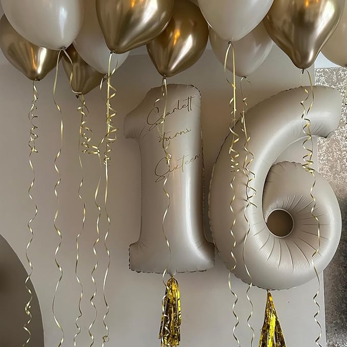 Number 6 Balloon Beige,40 Inch Large Cream Foil 6 Helium Balloons for Boys Girls Birthday Anniversary Decorations