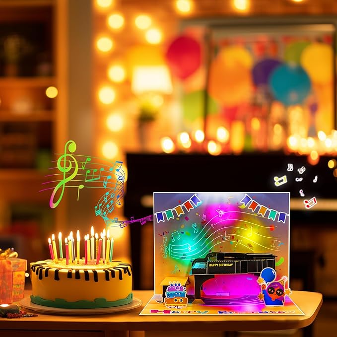 GREETING ART Musical Birthday Cards, Piano Birthday Card With Music and Light, 3D Piano Card, Piano Pop Up Card, Piano Greeting Cards for Men Women