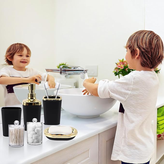 Bathroom Set - 22PC Black Bathroom Accessories Sets Complete with Black Ombre Shower Curtain,Trash Can,Toothbrush Holder,Toothbrush Cup,Soap Dispenser,Soap Dish,Toilet Brush,Tray,Qtip Holders