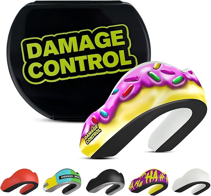 DAMAGE CONTROL Extreme Impact Mouth Guard – Sports Mouthguard for Boxing, MMA, BJJ, Hockey, Rugby, Lacrosse, & More – Mouthpiece for Teeth & Jaw Protection (Adult, Doh! Nut EI)