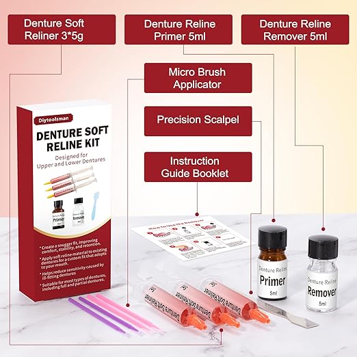 Upper and Lower Denture Soft Reline Kit – Ideal for Loose, Ill-Fitting Dentures | Denture Reline Kit for Custom Fit, Long-Lasting Comfort and Stability