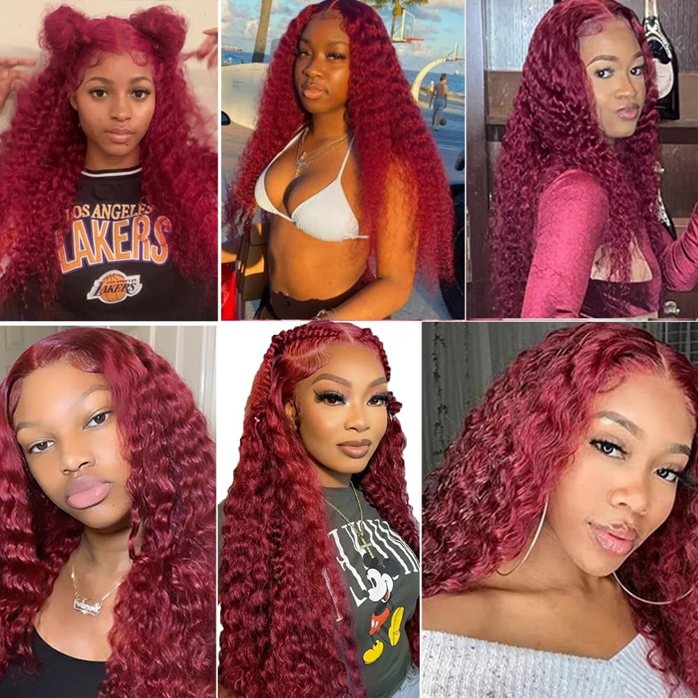 #99J Burgundy Bundles Human Hair Water Wave Human Hair Bundles 16 16 16 Inch FuivJuix Unprocessed Brazilian Virgin Hair Wine Red Water Wave Bundle Human Hair Extensions 3 Bundle 150 Gram For Woman