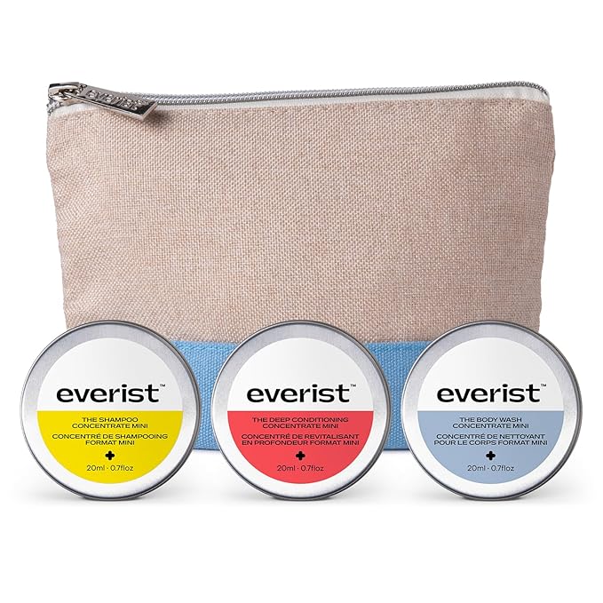 Everist The Shower Essentials Travel Kit, Hydrating for All Hair and Skin Types, Smoothing & Softening, Plant-based, Color-safe, Dye-free, 0.7 fl oz Each, Tins